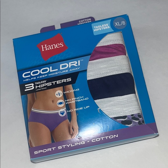 Hanes Cool Dri Tagless Hipsters - Purple, White, Blue Pack - Picture 1 of 3